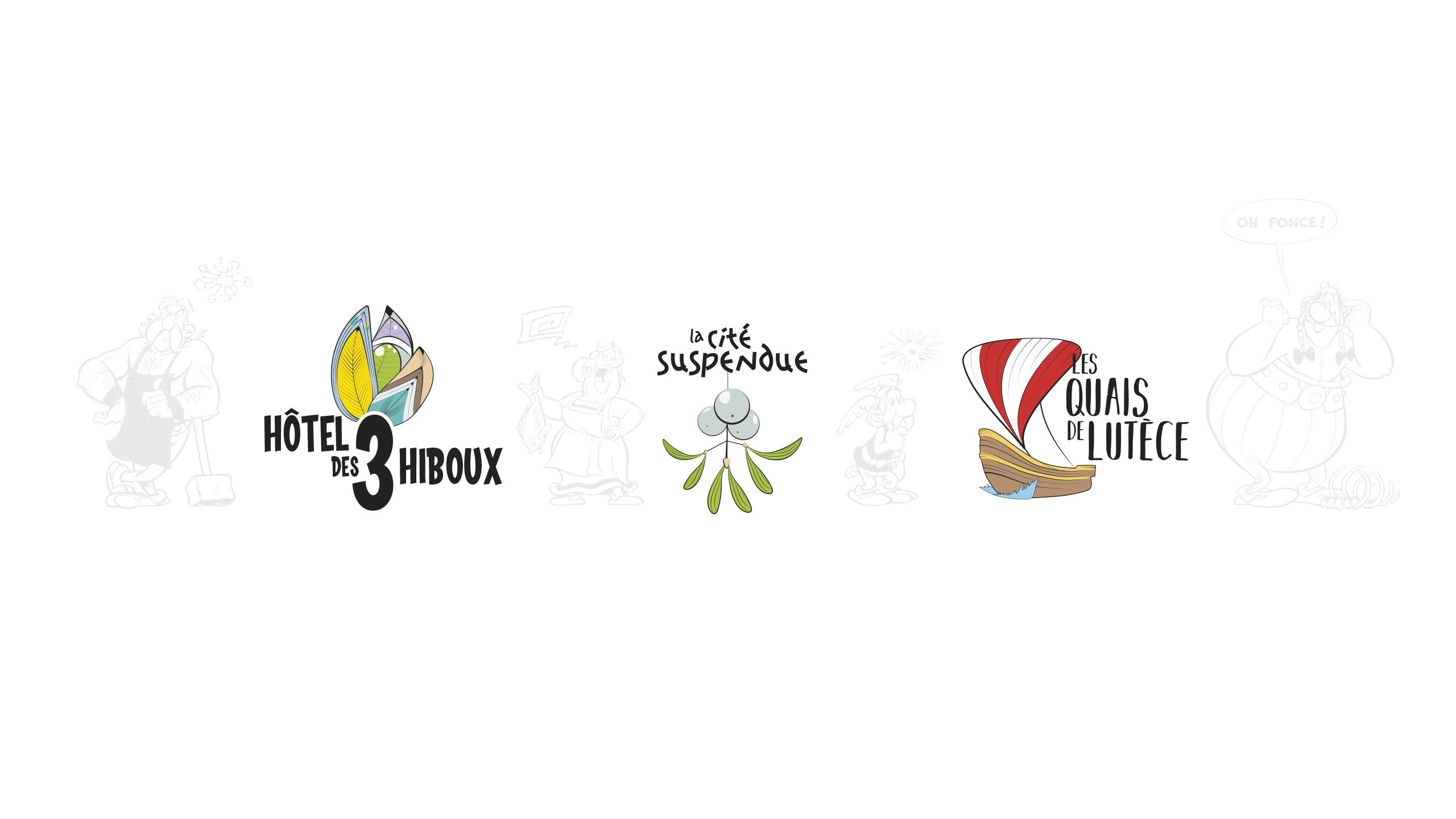 Hôtels du Parc Astérix, logos des trois hôtels