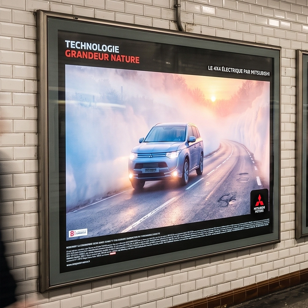 Mitsubishi, affiche Outlander PHEV dans le métro